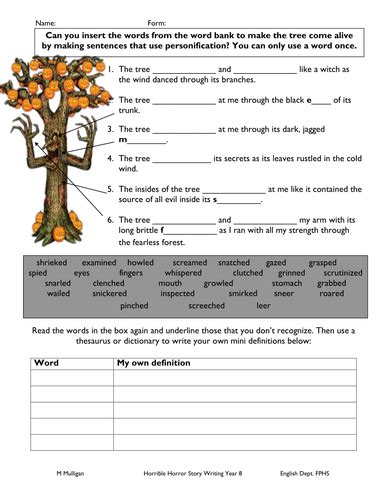 Personification worksheet for weak pupil by diamond_raindrops - Teaching Resources - Tes