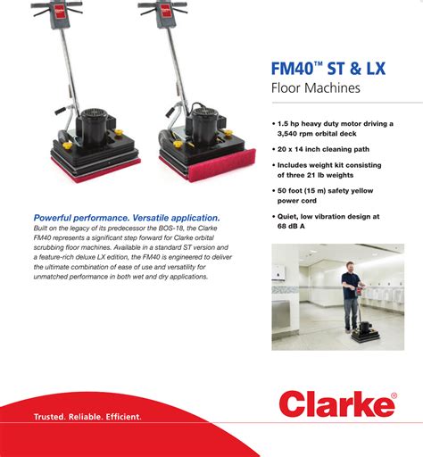 Clarke fm40 st lx orbital floor machine brochure and specifications