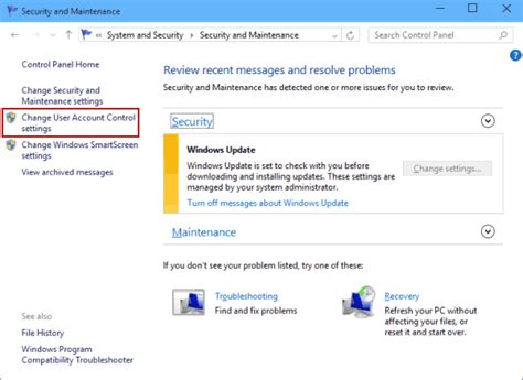 Change User Account Control Settings on Windows 10