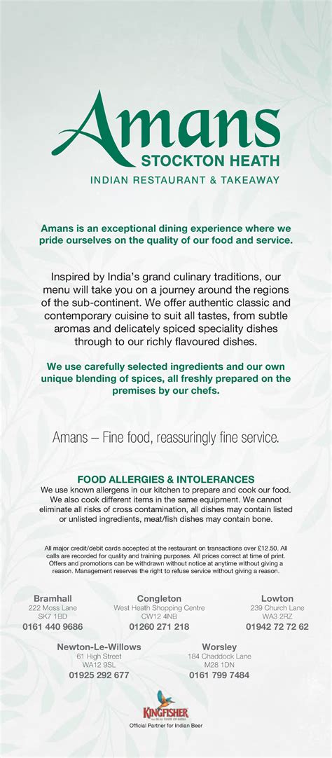 Amans stockton heath table menu - Official Partner for Indian Beer Worsley 184 Chaddock Lane M28 ...