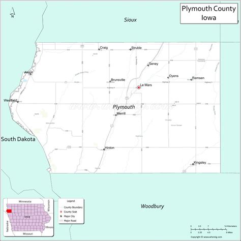 Map of Plymouth County, Iowa showing cities, highways & important places. Check Where is ...