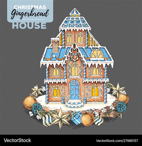 Hand drawing christmas gingerbread house Vector Image