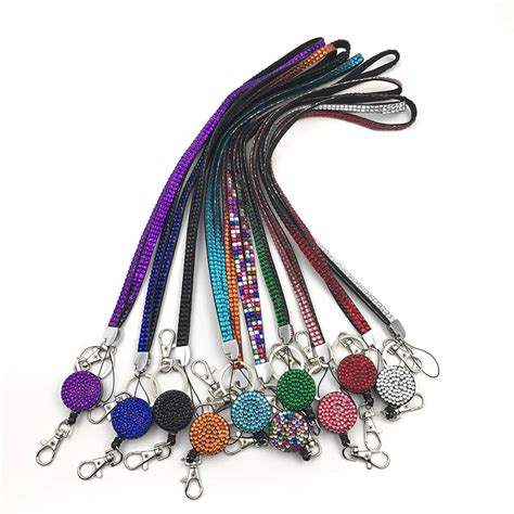 1 PC New Fashion 2018 Key Holder Bling Rhinestone Lanyard Retractable Strap ID Badge Reel Key ...