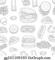 150 Tiled Seamless Background Fast Food Drawings Clip Art | Royalty Free - GoGraph