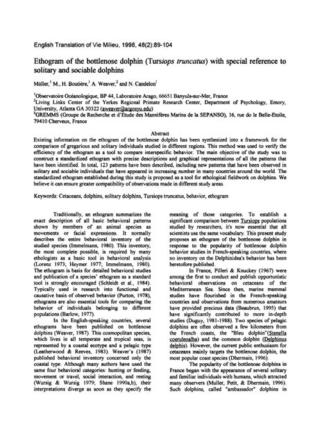 (PDF) An ethogram of naturally occurring behavior of bottlenose dolphins, Tursiops truncatus, in ...