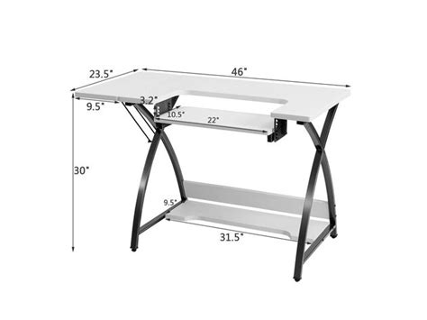 Costway Sewing Craft Table Computer Desk with Adjustable Platform Folding Side Shelf - White | WJXT