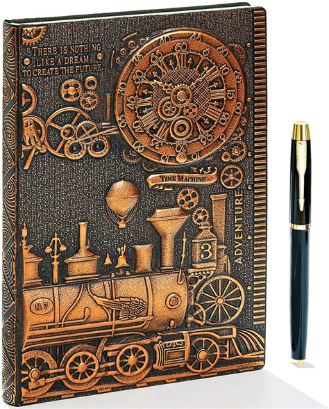 Amazon.com : Vintage Train Embossed Leather Writing Journal Notebook with Pen Set,Antique ...