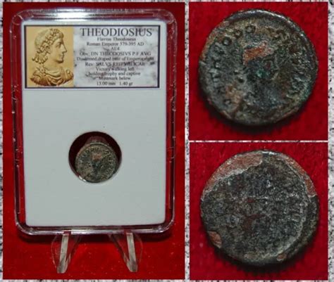 ANCIENT ROMAN EMPIRE Coin Of THEODOSIUS Victory Holding Trophy Dragging ...