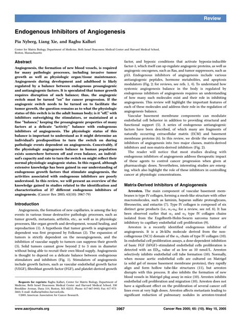 (PDF) Endogenous Inhibitors of Angiogenesis