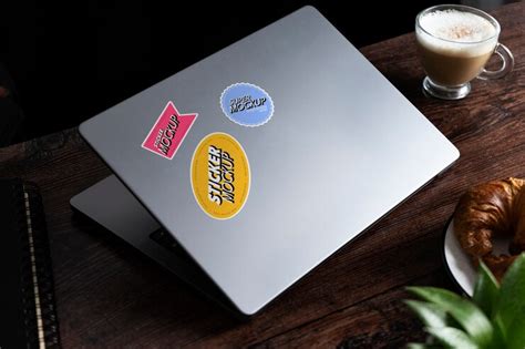 Premium PSD | Adhesive sticker on laptop device