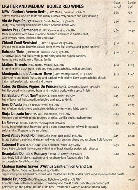 Gordon's Wine Bar a London: Foto del Menu con Prezzi - Zomato UK