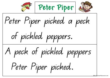 Peter Piper Nursery Rhyme K-3 Teacher Resources