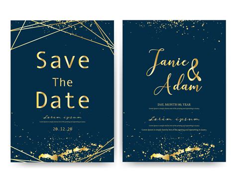 Wedding invitation card, Save the date wedding card, Modern card design with golden geometric ...