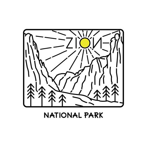 Landscape of Zion National Park in mono line art, patch badge design, emblem design, T-Shirt ...