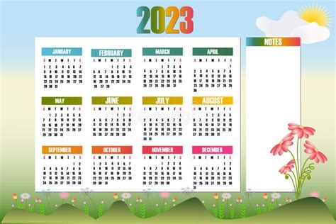 2023 - Calendar. Week Starts on Sunday Stock Illustration - Illustration of monday, horizontal ...