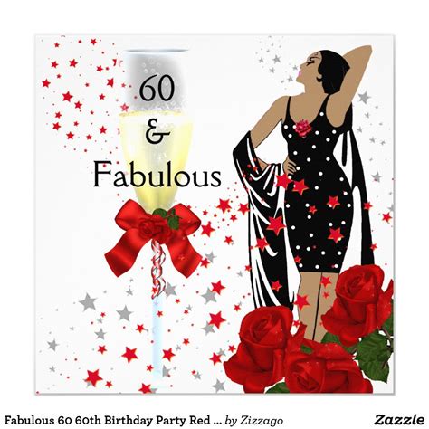 Fabulous 60 60th Birthday Party Red Roses White Invitation | Zazzle.com | 60th birthday, 60th ...