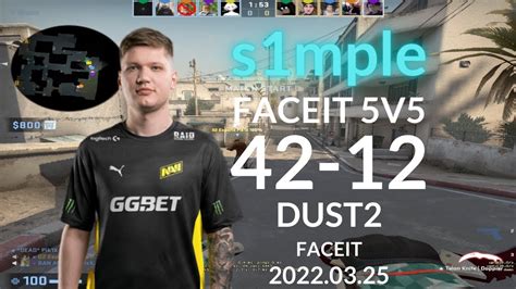 s1mple FACEIT 42K CSGO POV (42-12) (DUST2) @ FACEIT 5V5 RANKED 2022.03.25 - YouTube