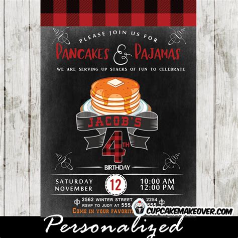 Pancakes and Pajamas Invitations, Chalkboard Red and Black Plaid ...