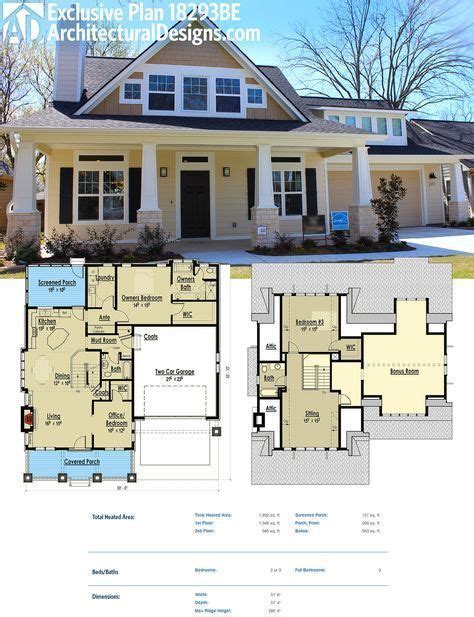 Architectural Designs Exclusive Bungalow House Plan 18293BE gives you a master-on-main and a b ...