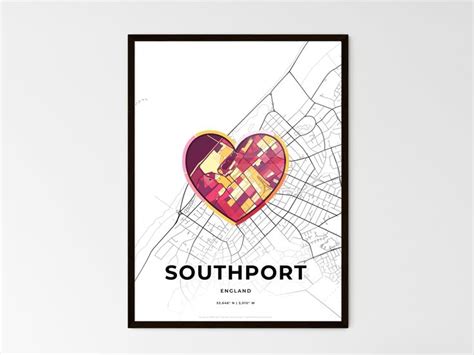 SOUTHPORT ENGLAND minimal art map with a colorful icon. Where it all began, Couple map gift ...