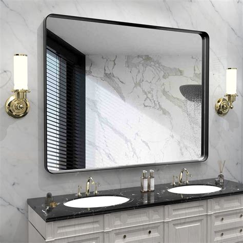 Buy LOAAO 40X32 Inch Black Metal Framed Bathroom Mirror for Wall, Matte ...