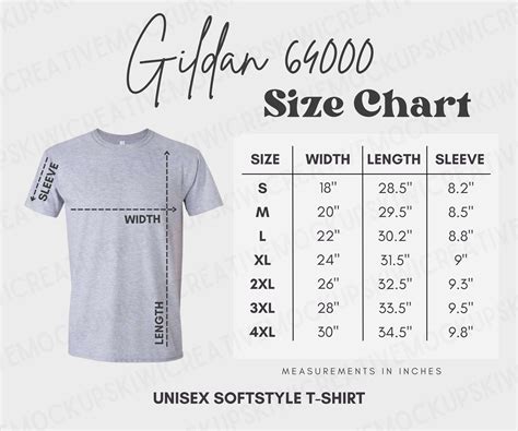 Gildan 64000 Size Chart, Gildan Shirt Size Guide, T-shirt Size Measurements, Gildan Soft-style ...