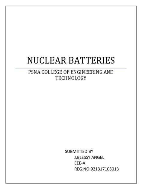 Nuclear Batteries: Psna College of Engineering and Technology | PDF ...