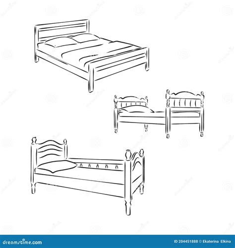 Bed Vector Sketch Illustration. Black Outline Vector Bed on White Background. Stock Vector ...