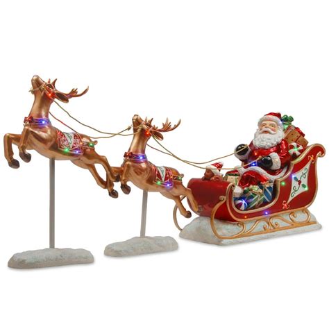 28.5" Pre-Lit Red Sleigh with Reindeer and Santa Tabletop Decor - Walmart.com - Walmart.com