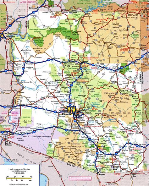 Large detailed roads and highways map of Arizona state with all cities ...