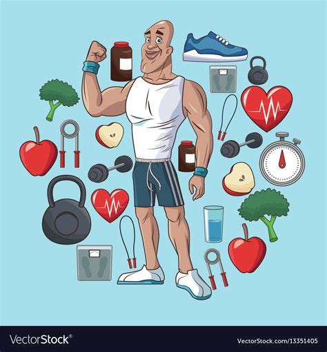 Healthy man sport food concept elements Royalty Free Vector