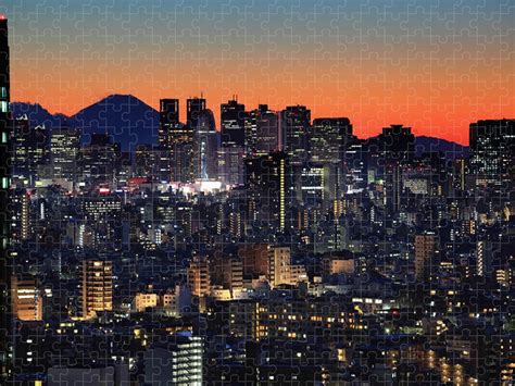 Shinjuku Night With Mt. Fuji Jigsaw Puzzle by Krzysztof Baranowski ...