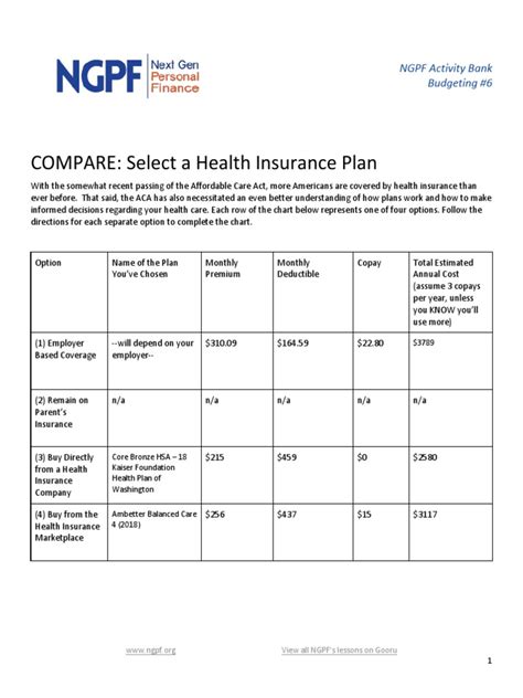 COMPARE_ Select a Health Insurance Plan (#6) | Insurance | Patient ...