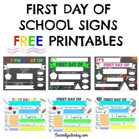 FREE PRINTABLE FIRST DAY OF SCHOOL SIGNS - Sincerely Saturday