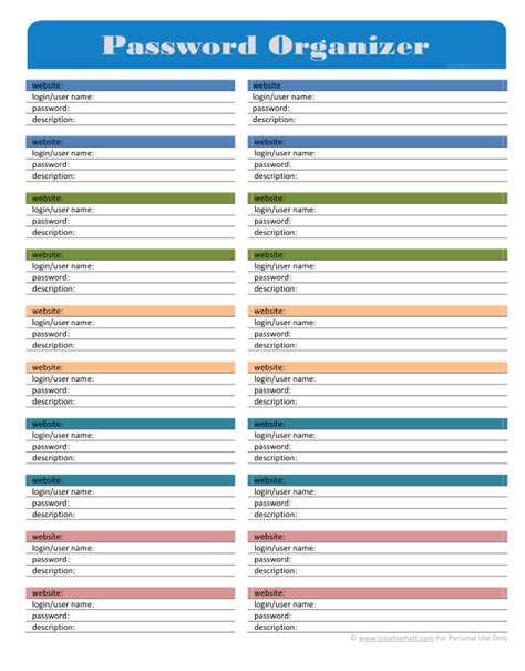 Printable Password Organizer Template Daily Planner Printable, Planner ...