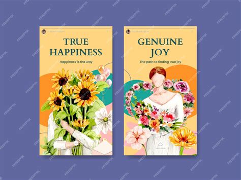 Premium Vector | Instagram template with happiness happen day conceptwatercolor style