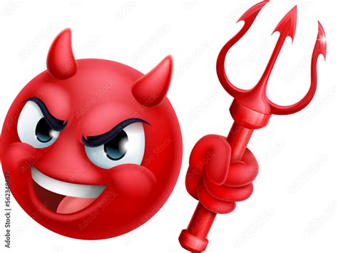 A red devil or satan emoji emoticon man face holding a trident ...