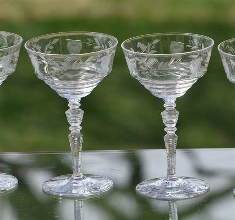 Vintage Etched Cocktail - Martini Glasses, Set of 4, Mixologist Craft Cocktail Glasses, Tall 6 ...