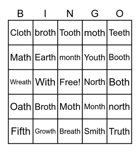 Voiceless TH in Final Position Bingo Card