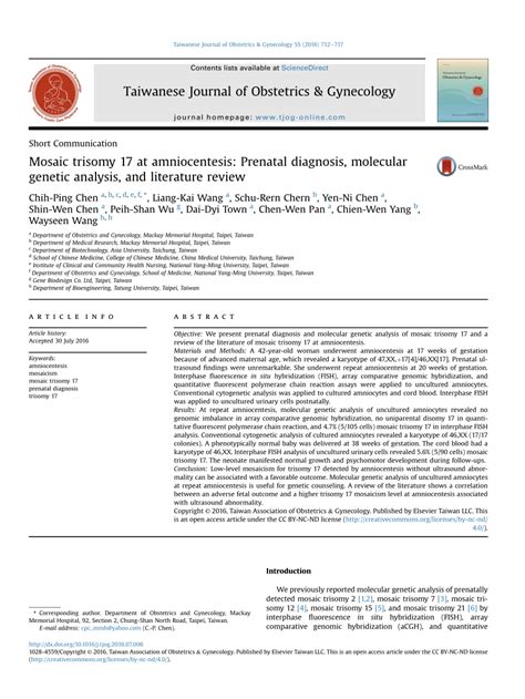 (PDF) Mosaic trisomy 17 at amniocentesis: Prenatal diagnosis, molecular genetic analysis, and ...