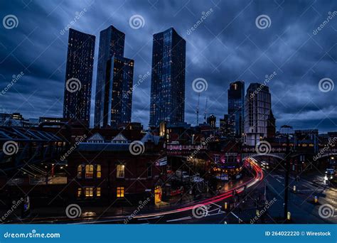 Night View of Deansgate Square with Four Skyscraper Towers Under the Cloudy Sky Editorial Image ...