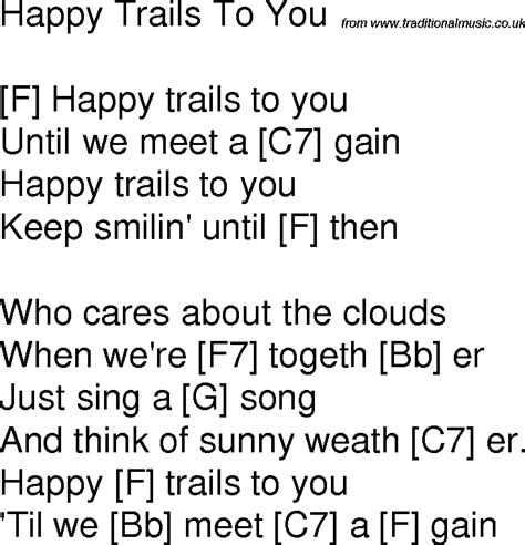 Old time song lyrics with guitar chords for Happy Trails To You F