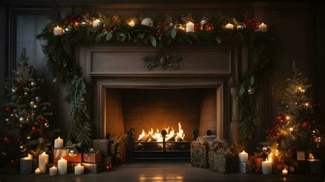 Photo of a Christmas scene fireplace decorated AI Generative 34093031 ...