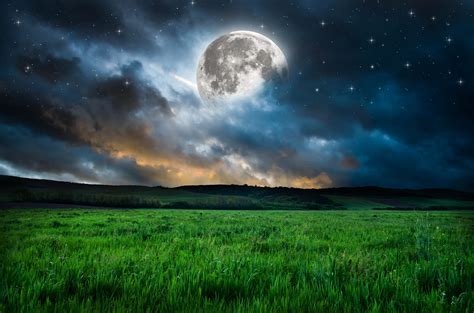 moon, Grass, Mood, Night, Stars, Fantasy, Dream, Nature, Landscape ...