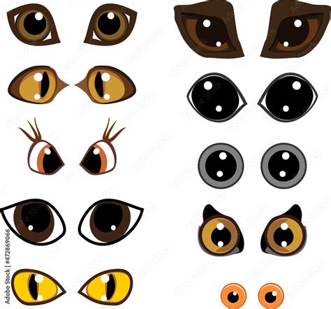 Set of diverse cartoon animal eyes isolated on white background Stock ...