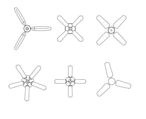 Multiple house hold ceiling fans cad block details dwg file - Cadbull