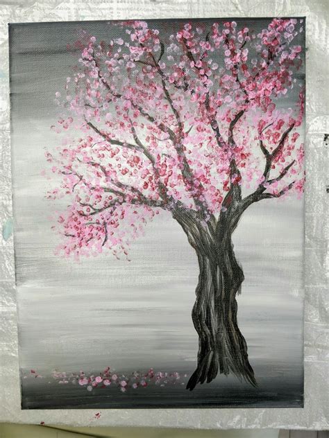 Cherry Blossom Tree Painting with Acrylics and Q-Tips | Easy Painting Idea