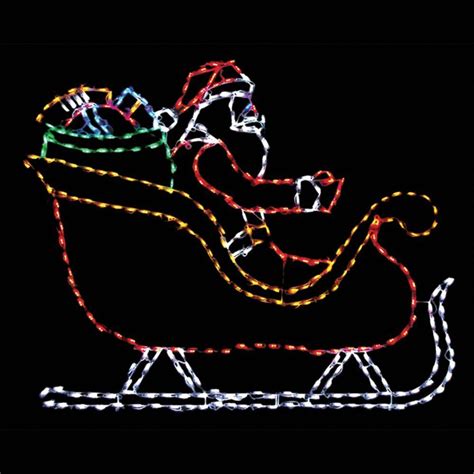 Outdoor Indoor Santa in Christmas Sleigh With Gifts Packages Holiday Wireframe Lighted ...