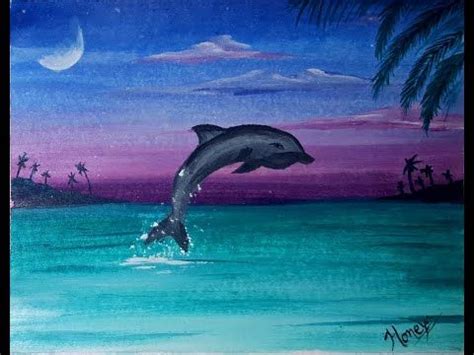 How to paint simple acrliyc landscape painting dolphin jump 3 easy paint tutorial for beginners ...