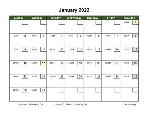 Monthly 2022 Calendar with Day Numbers | WikiDates.org